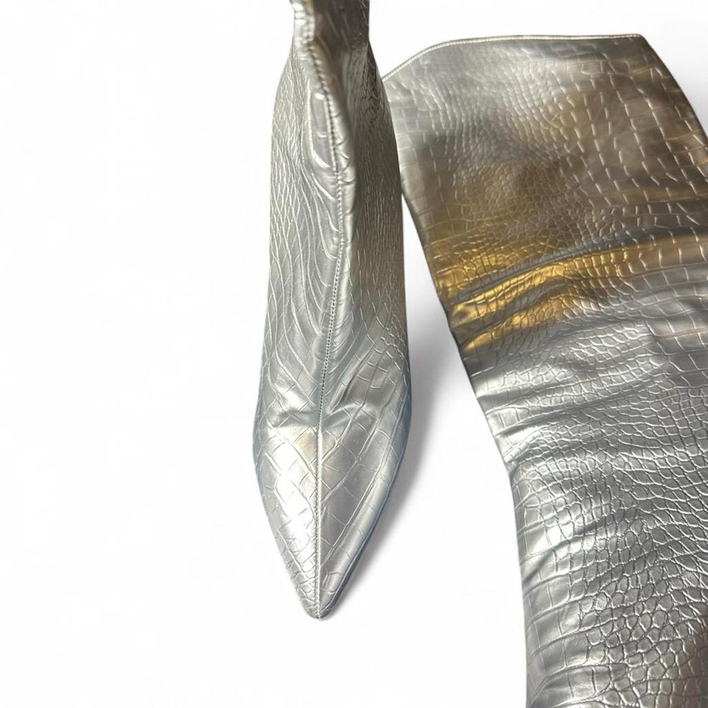 Silver Croc-Embossed Heeled Boots - Picture 6 of 7